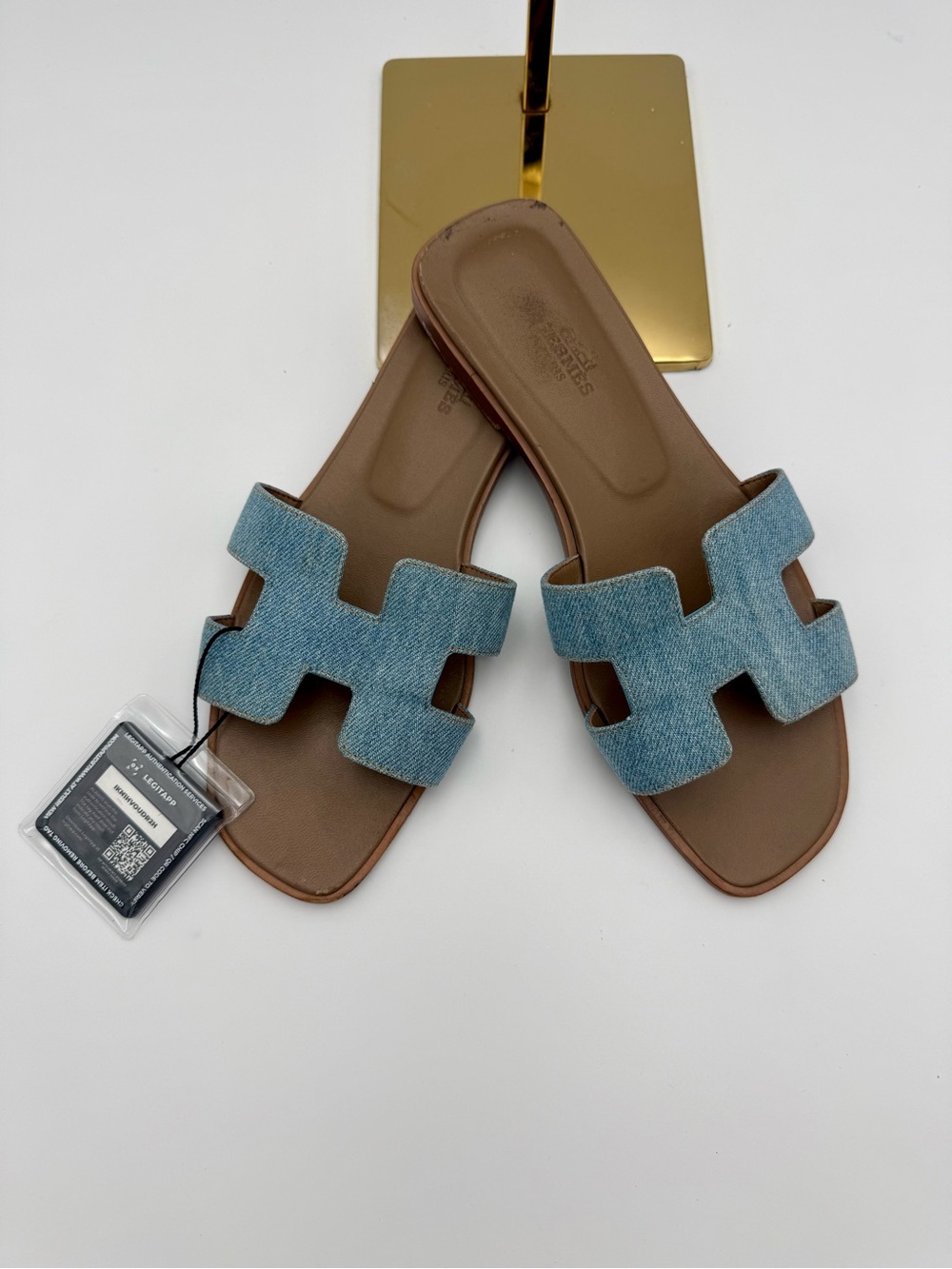 ✨ AUTHENTIC Hermès Oran Denim Sandals Vintage Slides COA Included ✨